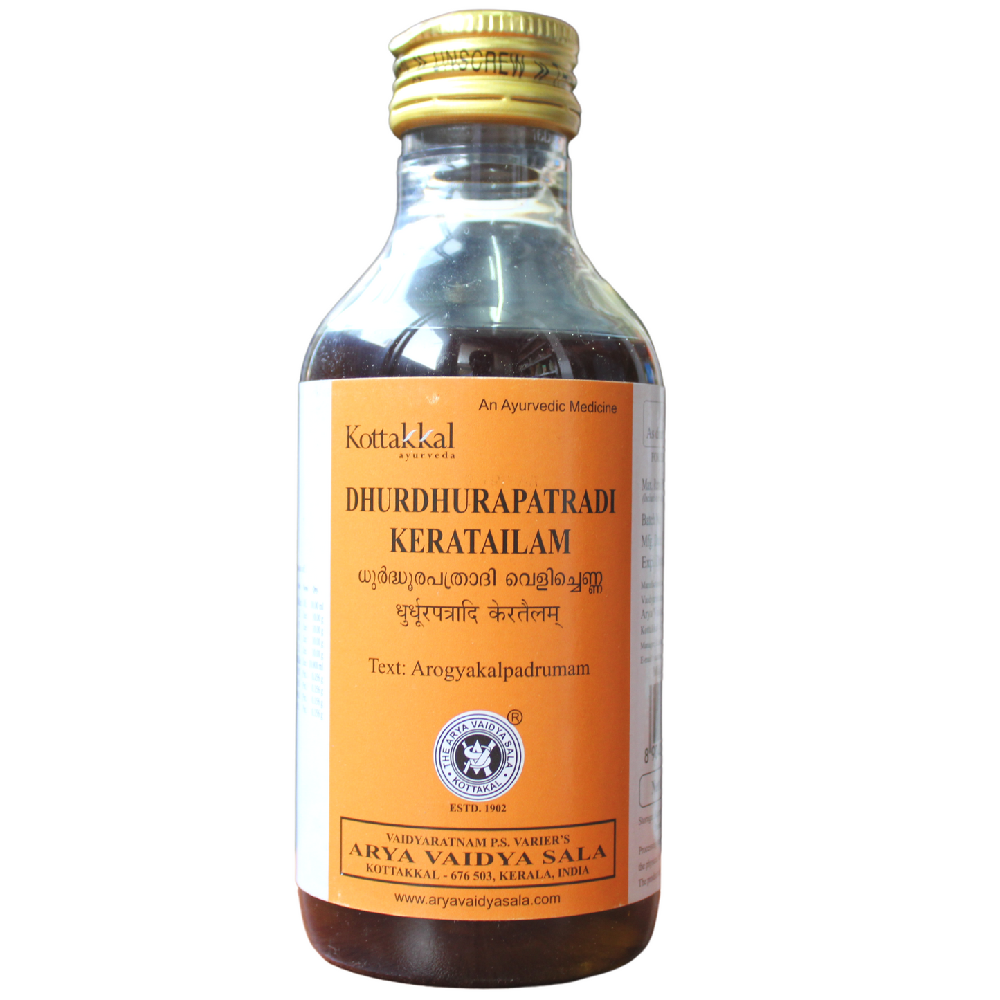 shop kottakkal dhuradhurapatradi kera thailam 200ml at price 180.00 from kottakkal online - ayush care