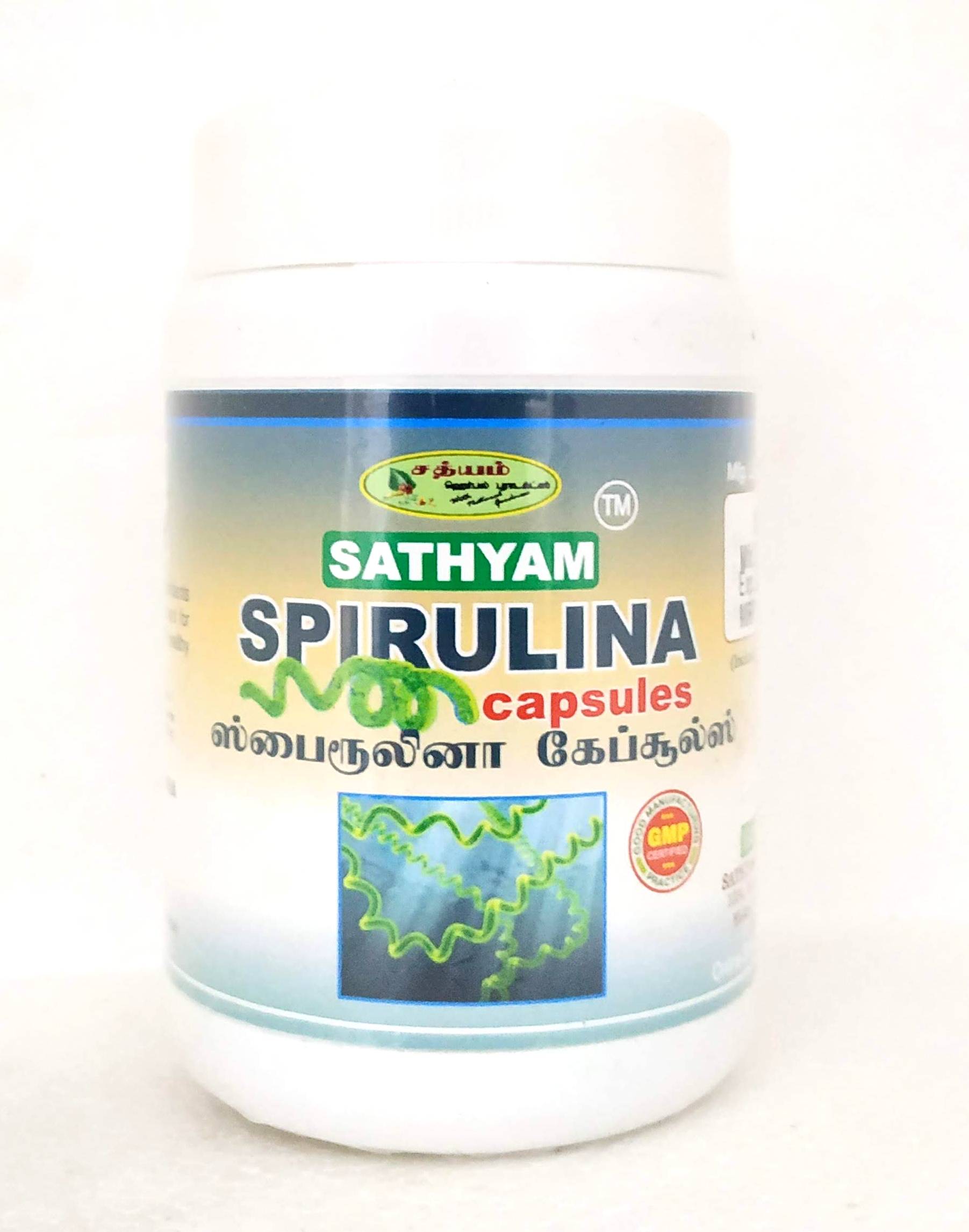 Shop Spirulina capsules - 60Capsules at price 250.00 from Sathyam Herbals Online - Ayush Care